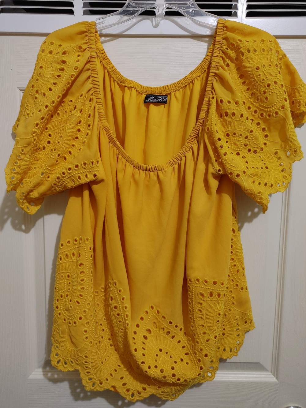Miss Lili Mustard Eyelet Flutter Sleeve Top